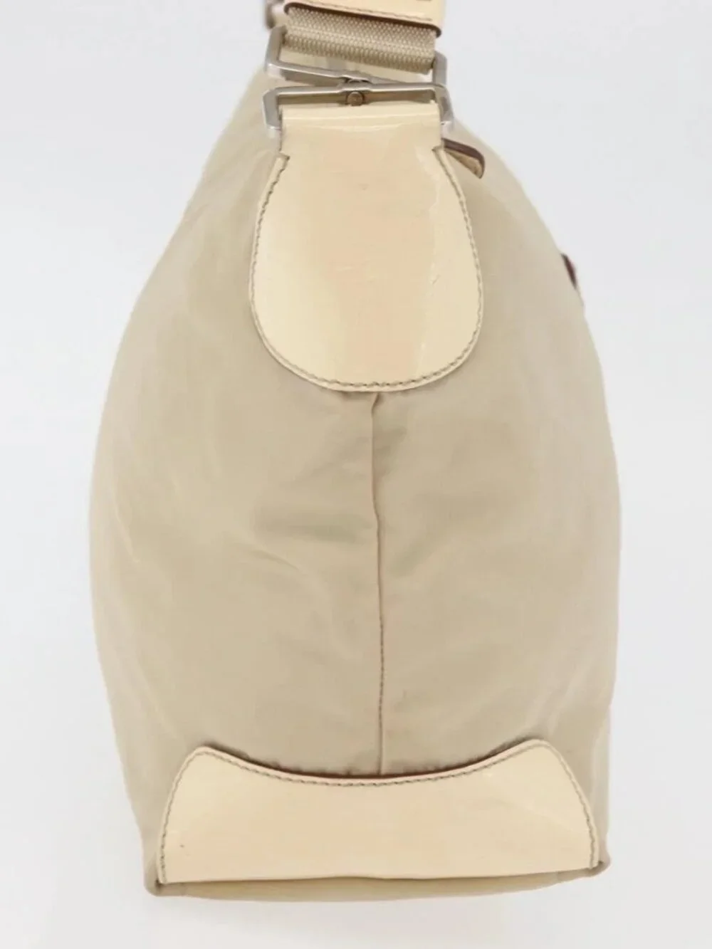 PRADA Shoulder Bag Nylon Beige Silver Auth ka4019